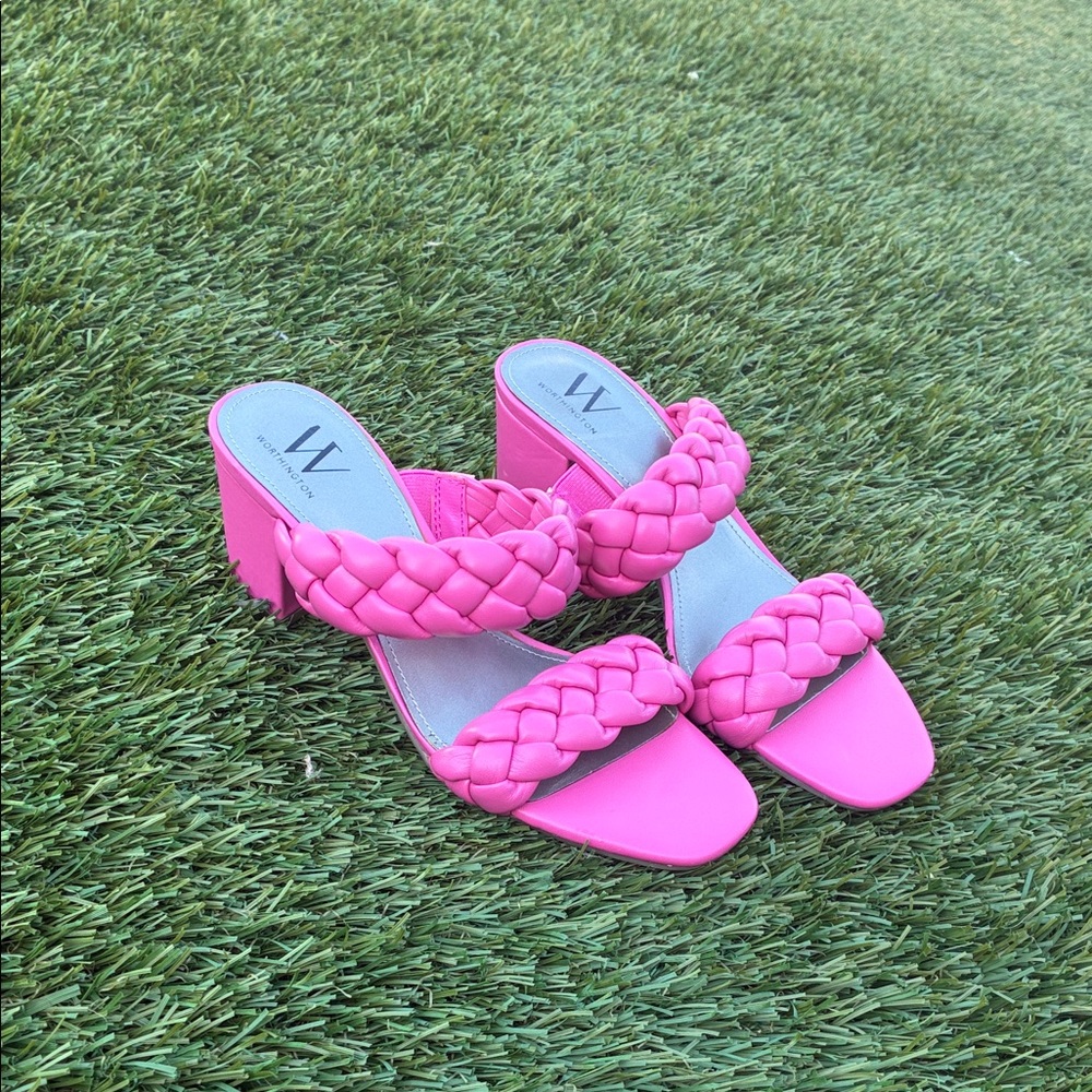 Woven Pink Block Heel sandals size 6 1/2